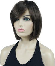 Lydell 8" Straight Short Wigs Bob Hair with Bangs Cute Central Dot Top Heat Resistant Synthetic Wigs (Light Chestnut Brown)