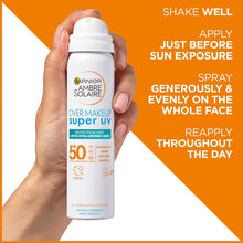 Garnier Ambre Solaire Sun Protection Over Makeup, Non-Greasy + Lightweight, With Hyaluronic Acid, Protection Mist SPF50, Super UV, 75ml