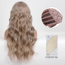 HAIRCUBE Long Curly Wigs Pale Ash Blonde Natural platinum Wigs Middle Part Bangs Heat Resistant Fiber Pretty Hair Styles with Highlights and Lowlights :White Sand Blonde with Ashey Beige