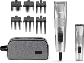 Babyliss 7755U Men Hair Clipper, Diamond Sharp Stainless Steel Blades, 8 Comb Guides, Mains Powered, Hair Styles at Home, Comb Included, Smooth & Precise, Silver