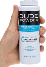 DUDE Body Powder, Fragrance Free 4 Ounce Bottle Natural Deodorizers With Chamomile & Aloe, Talc Free Formula, Corn-Starch Based Daily Post-Shower Deodorizing Powder for Men