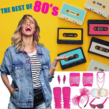 19Pcs Ladies 80s Accessories, Pink 80s Fancy Dress for Women with Lightning Earrings Necklace Fishnet Gloves Headband for Retro Parties Hen Do Parties Girls Kids