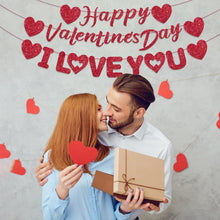 Lemicin Happy Valentines Day Banner - I Love You Banner Red Glitter Heart Shaped Garland for Wedding Anniversary Birthday Engagement Valentine's Decorations