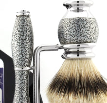 Haryali London 3 Edge Razor With Silver Tip Badger Hair Shaving Brush, Stainless Steel Stand and Alum Stick Perfect Shaving Kit For Men