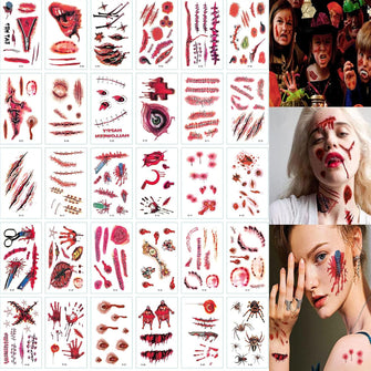 Halloween Face Fake Scar Tattoos- Tattoos Stickers Temporary Halloween Wound Scab Horror Body Face Party Supplies Decor Cosplay Vampire halloween make up