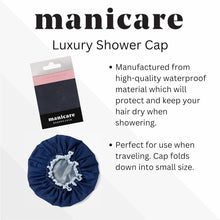 Manicare Luxury Shower cap Blue, One size waterproof bath Hat for Hair protection, Elastic for snug fit and ideal for all hairstyles, machine washable