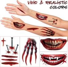 Halloween Temporary Face Tattoos - 2023 Upgraded 20 Sheets Realistic Waterproof Halloween Prank Mouth Tattoos and Fake Blood Vampire Makeup Tattoo Stickers for Halloween Party Cosplay Makeup Props