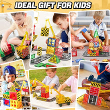 Magnetic Tiles Road Building Blocks - Magnet Crane Car Set for Kids Montessori Preschool STEM Learning Construction Dinosaur Toddler Toys for 3 4 5 6 7 8+ Year Old Boys Girls Christmas Birthday Gifts