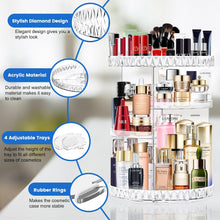 360 Degree Rotating Acrylic Makeup Organiser, Adjustable Cosmetic Storage Skincare Makeup Spinning Holder Lipsticks Brushes Perfume Display Stand Box, Perfect for Dresser, Bedroom, Bathroom(Clear)