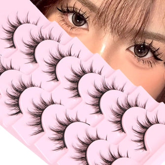 Manga Lashes Natural Look Anime Lashes Wispy Faux Mink False Eyelashes Fluffy Spiky 3D Volume Eye Lashes Korean Japanese Asian Cosplay Fake Eyelashes Look Like Individual Cluster by EYDEVRO(7 Pairs)