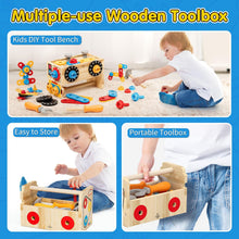 Lehoo Castle Wooden Kids Tool Set - Wooden Montessori Toys for 2 3 4 Year Old, Educational Role Play Construction Toys Tool Box Bench for Toddler Boys Girls