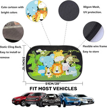 iZoeL Car Sun Shade for Baby Kids 2 PCS Static Cling Side Window Car 80GSM Animals Cars Rear Sunshades Universal with 8 Suction Cups and Storage Bag - Sun Glare and UV Rays Protection