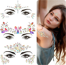 Grevosea 3 Sets Face Gems Mermaid Face Jewels Stick on Halloween Face Rhinestones Crystals Face Stickers Eyes Face Body Temporary Tattoos Decorations for Festival Rave Party