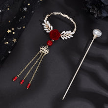 NICENEEDED Sparkle Pearls Hair Sticks, Glossy Beaded Tassels Hair Slide Hairpins for Long Hair Decoration, Red Rose Chignon Buns Holder Clips for Women and Girls