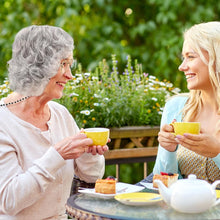 Invalidism Old Lady Fancy Dress Set,9 Pcs Granny Wig Cap Pearl Necklace Earrings Bracelet Cane Glasses with Chain Accessories Kit for Halloween World Book Day Masquerade Carnival