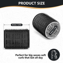 Hair Rollers Set (18Pcs) - 8 Self Grip Velcro Black Hair Rollers for Long & Short Hair Volume & Styling (44mm), 8 Duckbill Hair Clips, 1 Braider & 1 Comb,No Heat Rollers