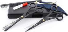 Luxury Black Professional 6" Hairdressing Barber Scissors Set Hair Cutting Thinning Shears with Fixed Screw for Men and Women