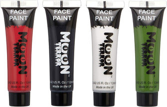 Halloween Face & Body Paint by Moon Terror - Water Based Face Paint Makeup for Adults, Kids - 12ml (Set of 4)