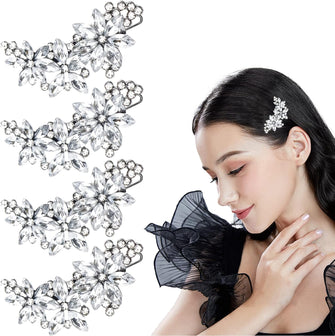 4 PACK Rhinestone Bridal Hair Clip Crystal Flower Wedding Barrette Elegant Bridal Hairpins Hair Accessories for Women Girls