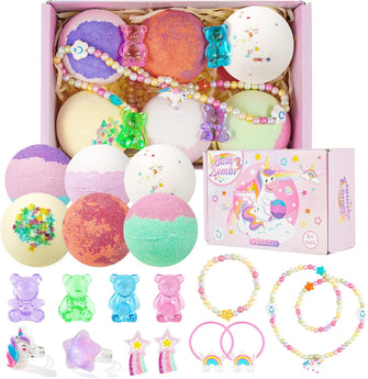 Kids Bath Bombs, Venares Natural Bath Bombs for Kids with Surprise Toy Jewelry Inside, Birthday Bubble Bath Bomb Gift Set, Christmas Girls Gifts with Unicorn Jewelry Bubble Spa Fizzy Bath Bombs