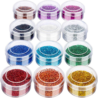 12 Pots Extra Fine Glitter, FANDAMEI Acrylic Nail Glitter, Fine Glitter for Arts & Crafts, Cosmetic Glitter Powder for Face, Body, Eye, Hair, Nail Art, Lips, Card Making, Crafting, Scrapbooking