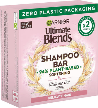 Garnier Ultimate Blends Delicate Oat Softening Shampoo Bar for Sensitive Scalp and Fragile Hair, Clear, 60 g (Pack of 1)