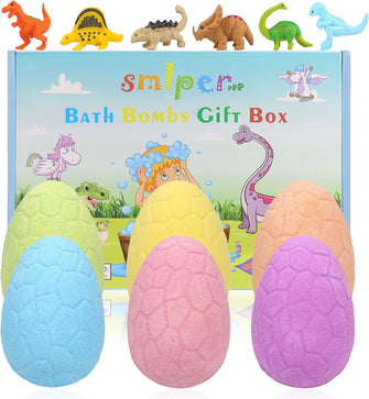 Bath Bombs for Kids with Surprise Inside, 6PCS Dino Egg Handmade Natural Fizzy Bath Bombs Dinosaur Toys for Girls Boys Birthday Easter Gift Set