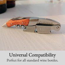 Barvivo Wine Opener with Foil Cutter and Cap Remover - Double Hinged Corkscrew for Bartenders - Stainless Steel Wine Key for Easy Bottle Opening - Manual Wine Bottle Opener - Rosewood, 12x1.5x3 cm