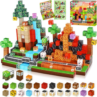 Magnetic Blocks, 100Pcs Dinosaur Magnetic Set Magnetic Building Blocks Magnetic Toys for Montessori Toddler Valentine's Day Birthday Gifts - STEM Sensory Toys for 3 4 5 6 7 8 9 10 Year Old Boys