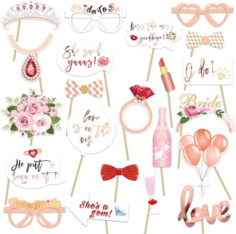Konsait 23Pcs Hen Party Photo Booth Props Team Bride Selfie Props Rose Gold Wedding Bridal Shower Hen Night Do Party Game Accessories