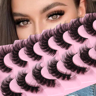 JIMIRE D Curl Faux Mink Lashes Fluffy Cat Eye 20MM Long Dramatic Mink Lashes Bulk Wispy Full Volume False Eyelashes 7 Pairs Pack Look Like Extensions