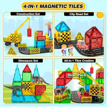 Magnetic Tiles Road Building Blocks - Magnet Crane Car Set for Kids Montessori Preschool STEM Learning Construction Dinosaur Toddler Toys for 3 4 5 6 7 8+ Year Old Boys Girls Christmas Birthday Gifts
