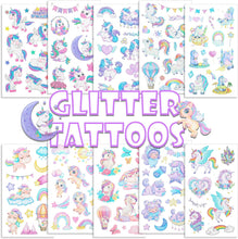 Glitter Unicorn Temporary Tattoos for Kids, Konsait Waterproof Glitter Tattoo Stickers Kit Rainbow Princess Unicorn Theme Party Birthday Party Supplies 10 sheets