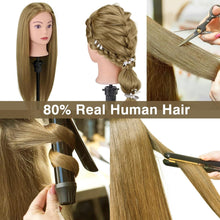 28Inch Hairdressing head 80% Real hair,Mannequin Head with Hair,Doll Head for Hair Styling,Cosmetology Training Styling Head Practice Head with table clamp + Hairdressing Tools Accessories Set(Blonde)