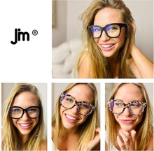 JM 3 Pack Oversized Reading Glasses for Women Square Blue Light Blocking Computer Readers Spring Hinge