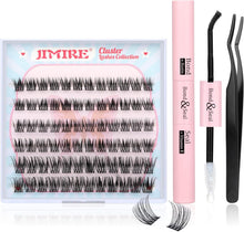 Lash Clusters Eyelash Extension Kit with Bond Seal Tweezers Individual Lashes Kit 10-12-14MM Mixed Length D Curl Wispy 72Pcs Clusters Lashes Extension Natural Look DIY at Home by JIMIRE