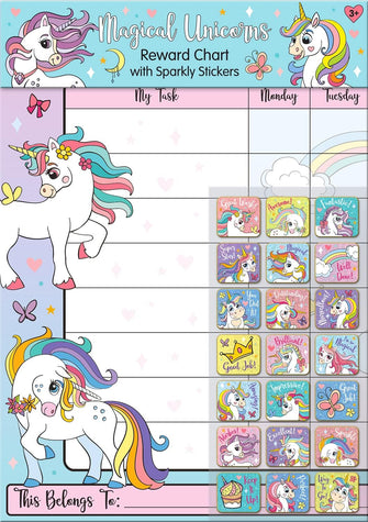 Magical Unicorns Reward Chart with Sparkly Stickers, Pink