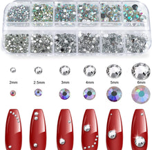 Canvalite 1500PCS Rhinestones in 6 Sizes Flat Back Gems, Crystal AB Nail Art Gems with Pick Up Tweezers and Rhinestone Picker Dotting Pen, Tools for Nails, Clothes, Face, Craft