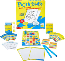 Mattel Games Pictionary Family Board Game for Kids, Adults and Game Night for 2 Teams with Erasable Markers, Boards and Sand Timer, JDX96