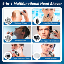 Head Shavers for Men, 7D Electric Head Shaver for Bald Men, 6-in-1 Wet & Dry Rotary Head Razor for Face & Head with Dispaly, Men's Grooming Kit with Beard/Nose Trimmer, Brush, Wireless Charging Base