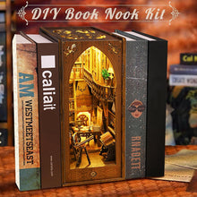 CRIOLPO Book Nook Kit - DIY Dollhouse Booknook, Book Nook Miniature Kit for Bookshelf Insert Decor Crafts for Adults Teens, 3D Wooden Puzzle Bookends with Sensor Led Light (Library of Books)