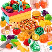 KaeKid 70PCS Kids Pretend Play Food Sets for Children Kitchen Toys, Cutting Vegetable Fruit Pizza Food Toy Kitchen Accessories with Basket,Gift for Kids Girls Boys 3+ Years Old