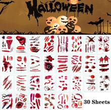 30 Sheets Halloween Temporary Tattoo Stickers Scars Waterproof Halloween Tattoo,Halloween Makeup Tattoos Stickers Family Kit,Suitable for Women Men Boy and Girl Masquerade Halloween Party