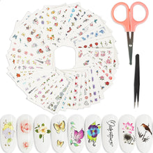 Nail Stickers Flowers, BOLASEN 48 PCS Water Transfer Nail Art Stickers for Manicure Tips Decor, Nail Decals, Butterfly, Feather Pattern Mixed for Fake Nail Art Designs, Women Girls Kids Nail Stickers