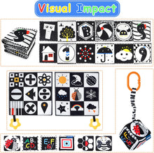 KUANGO 3 Pcs Black and White High Contrast Baby Toys 0-3 Months for Newborn, Montessori Toys for Babies Sensory Soft Book for Early Education, Infant Tummy Time Toys 0 6 9 Months Baby Gifts