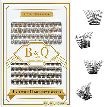 Cluster Lashes B02+B01 Mixed Tray B&Q Lash Clusters D Curl Individual Lashes DIY Lash Extensions Eyelash Clusters Volume Wispy Lashes Cluster Eyelash Extensions Personal Makeup Use at Home(B02+B01)