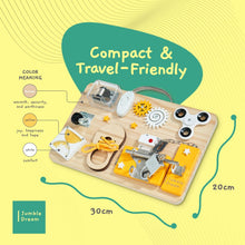 Jumble Dream Wooden Busy Board for Toddlers - Montessori Sensory Activity Board - Educational & Fidget Board with Locks, Spinners & More - Travel Toy for Autism & ADHD - Baby Busy Board for Ages 1-4