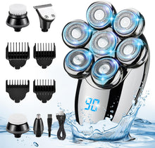 Head Shavers for Men LED Bald Head Shaver Cordless Rechargeable Electric Shavers with 5 Replaceable Grooming Shaving Heads IPX7 Waterproof Grooming Kit with Beard Clippers Nose Trimmer