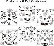 HOWAF 10 Sheets Scary Halloween Face Temporary Tattoos for Women Men, 3D Witch Zombie Makeup Kit Bat Spider Web Tattoos For Kids Adults Halloween Costume Day of the Dead Makeup Face Tattoos