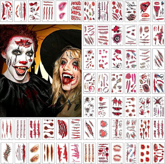 30Pcs Halloween Tattoos,Temporary Tattoos Halloween Face Stickers,Halloween Scar Temporary Tattoos,Zombie Scars Makeup Tattoo for Halloween Party Cosplay Costume